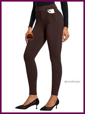 Fleece Lined Thermal Leggings High Waisted Pull On Skinny Work Pants